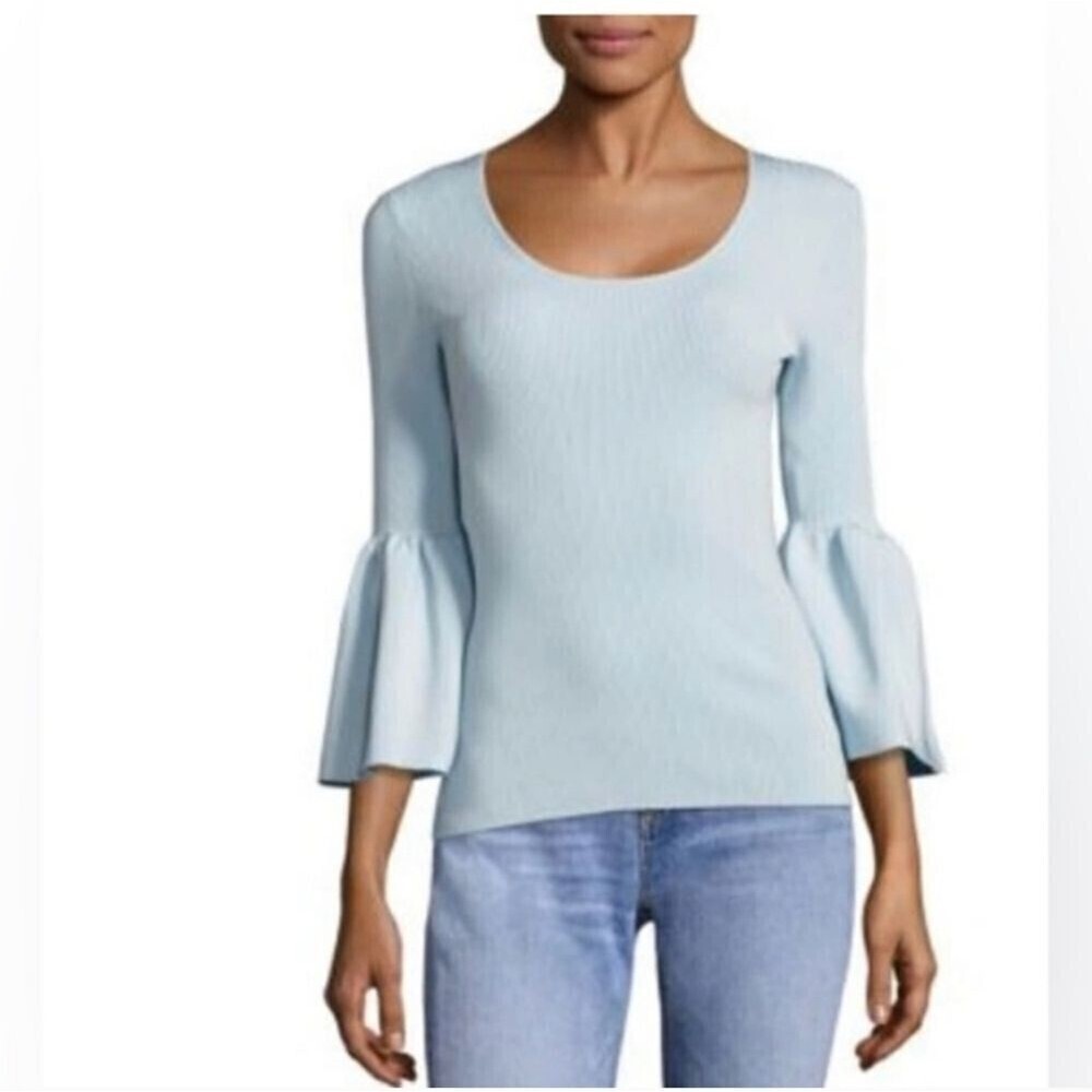 ELIZABETH AND JAMES Light Blue Willow Bell-sleeve Rib-knit Top Size Large
